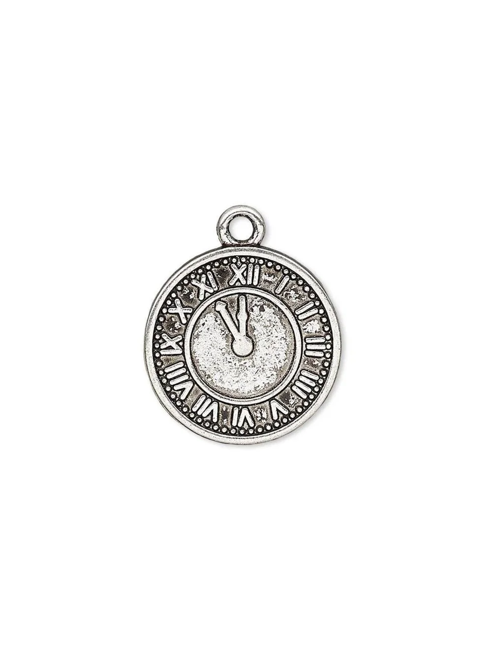 Antiqued Silver Pewter 18mm Roman Numeral Clock Face Charms Pendants 10 pcs